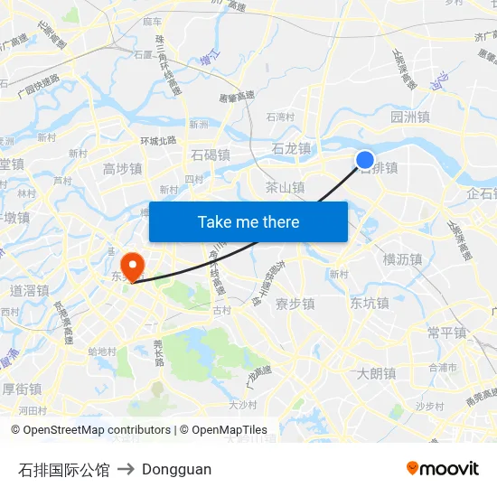 Shipai International Mansion to Dongguan map
