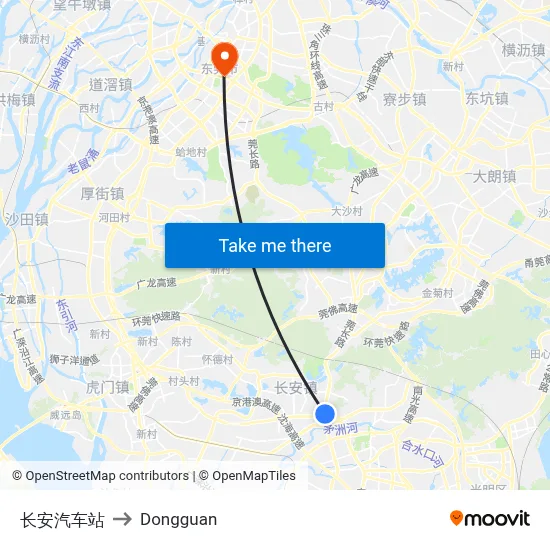 Chang'an Bus Station to Dongguan map