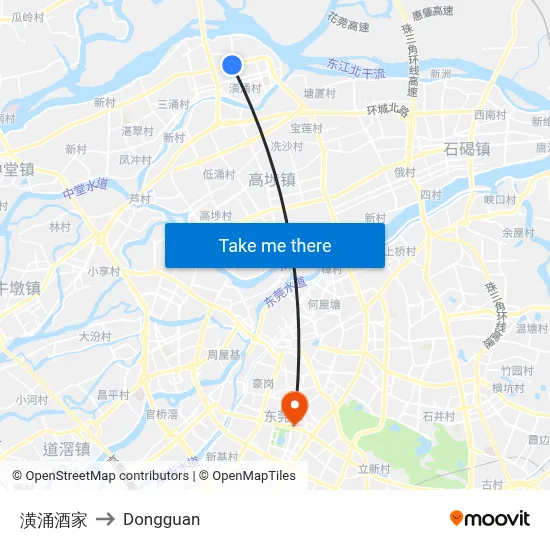 Huangyong Restaurant to Dongguan map