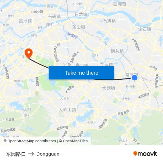Dongyuan Intersection to Dongguan map