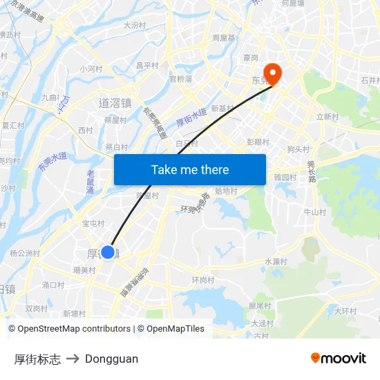 Houjie Landmark to Dongguan map