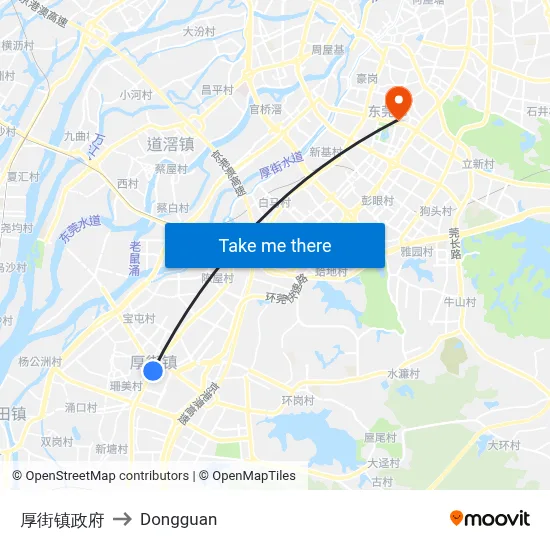 Houjie Town Government to Dongguan map