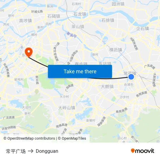 Changping Plaza to Dongguan map