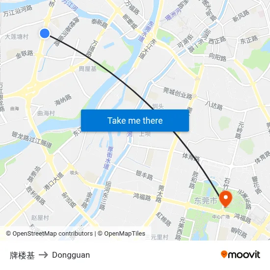 Pailouji to Dongguan map