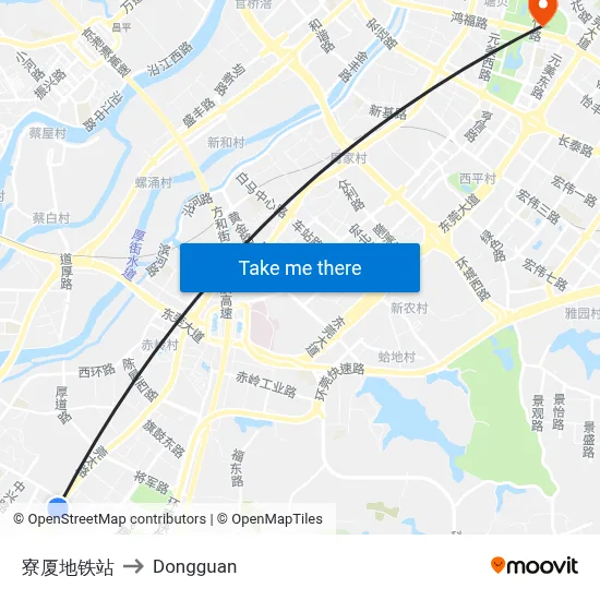 Liaoxia Metro Station to Dongguan map