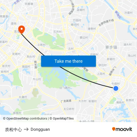 Quality Inspection Center to Dongguan map