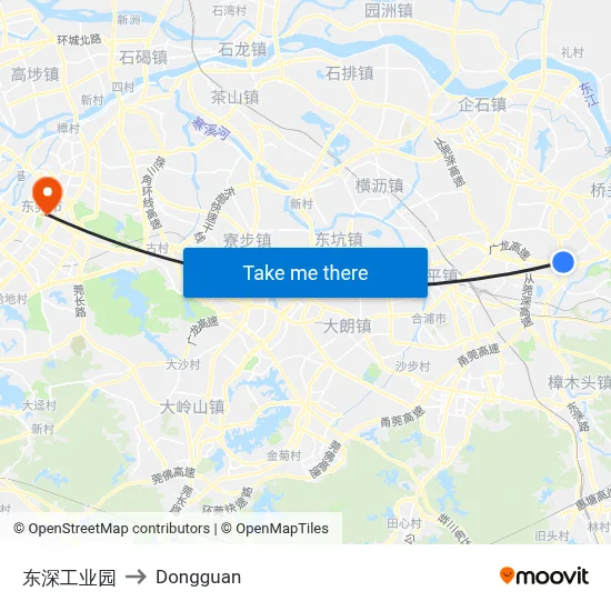 Dongshen Industrial Park to Dongguan map