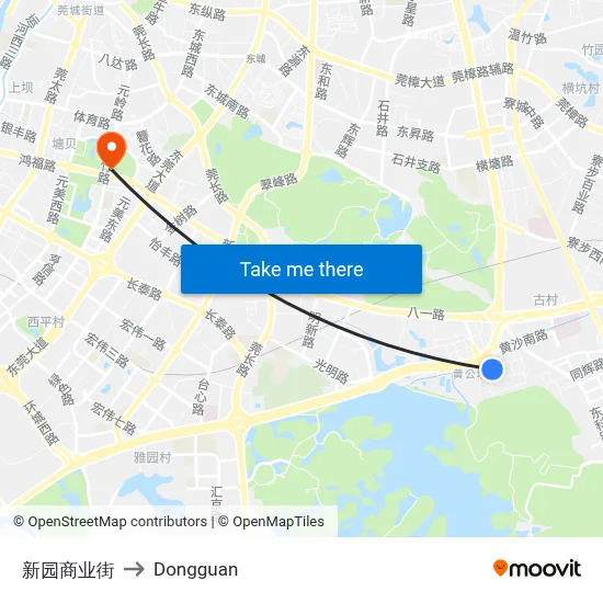 Xinyuan Commercial Street to Dongguan map