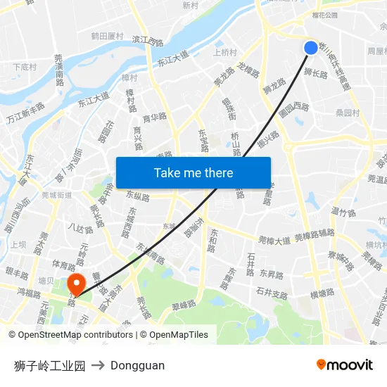 Shiziling Industrial Park to Dongguan map