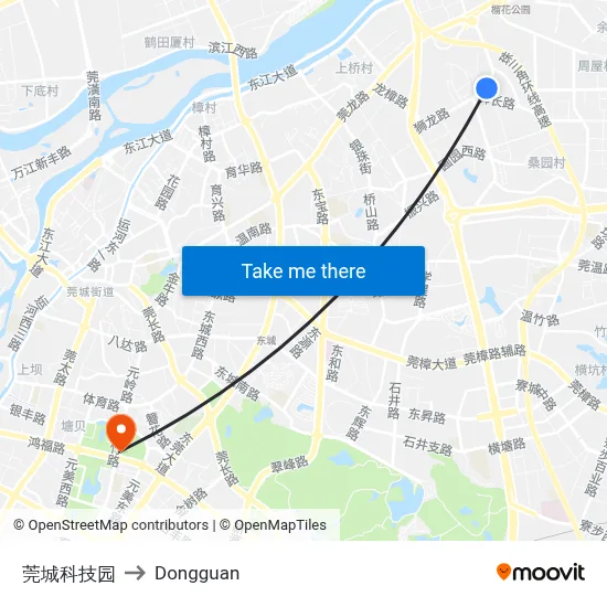 Guancheng Science Park to Dongguan map
