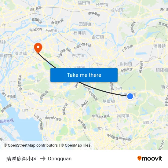 Qingxi Luhu Residential Area to Dongguan map