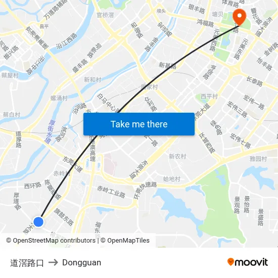 Daojiao Junction to Dongguan map