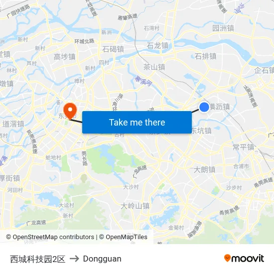 Xicheng Science Park Zone 2 to Dongguan map