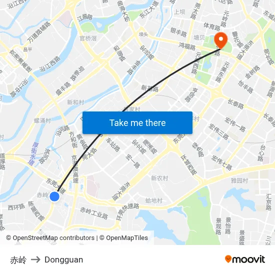 Chiling to Dongguan map