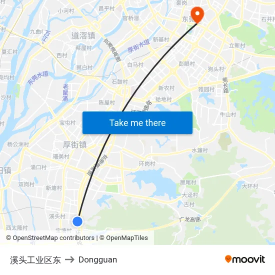 East Xitou Industrial Zone to Dongguan map