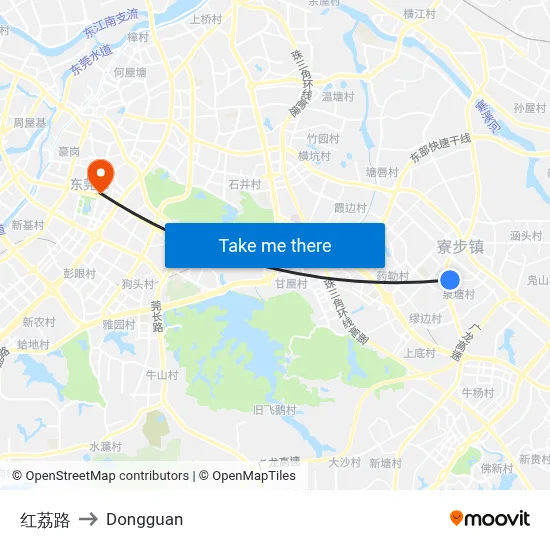 Hong Li Road to Dongguan map