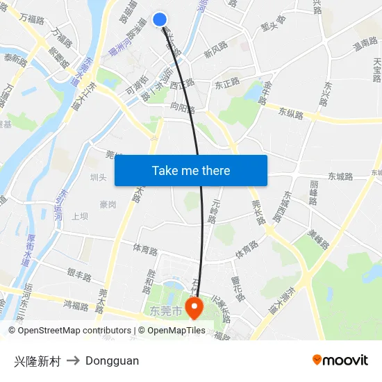Xinglong New Village to Dongguan map