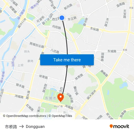 Shiqiao Road to Dongguan map
