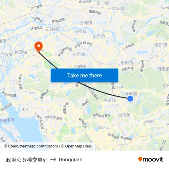 Government Office Building Junction to Dongguan map