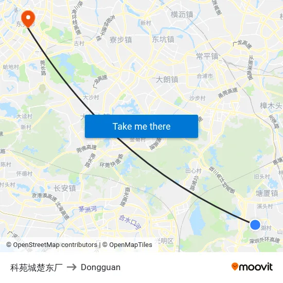 Keyuan City Chudong Factory to Dongguan map
