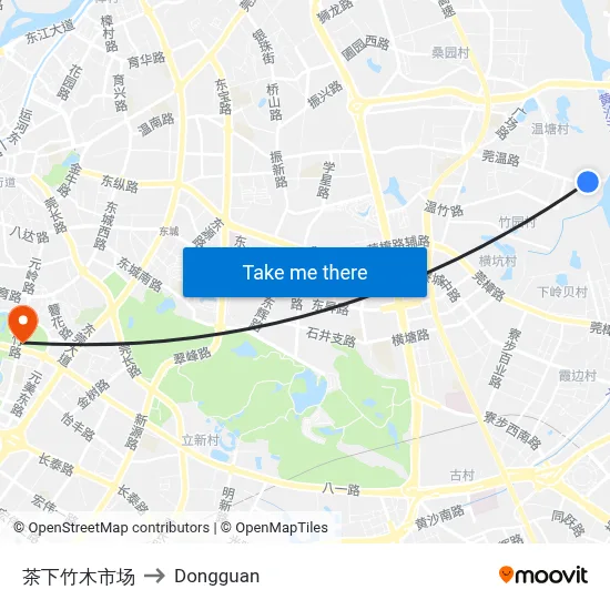 Chaxia Bamboo Market to Dongguan map
