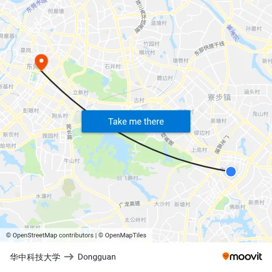 Huazhong University of Science and Technology to Dongguan map