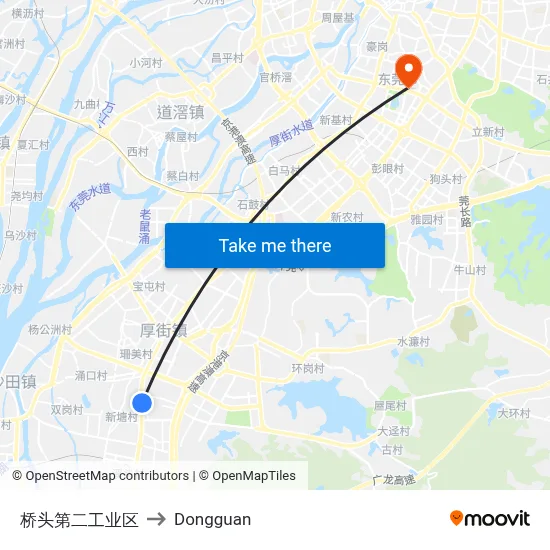 Qiaotou Second Industrial Zone to Dongguan map