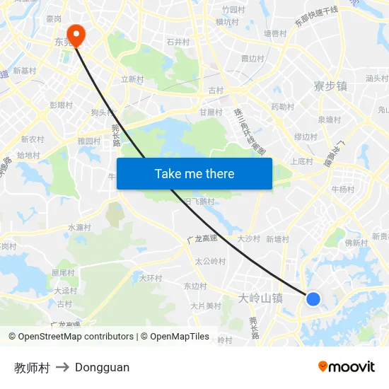 Teachers Village to Dongguan map