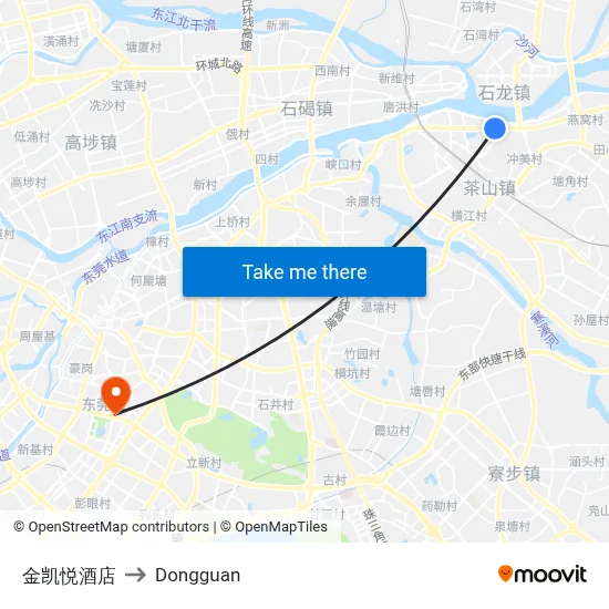 JinKaiYue Hotel to Dongguan map