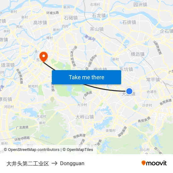 Dajingtou Second Industrial Zone to Dongguan map