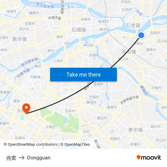 Bird's Nest to Dongguan map