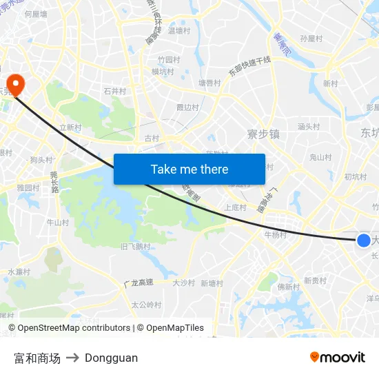Fuhe Mall to Dongguan map