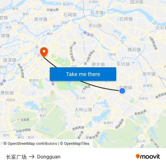 Changfu Plaza to Dongguan map