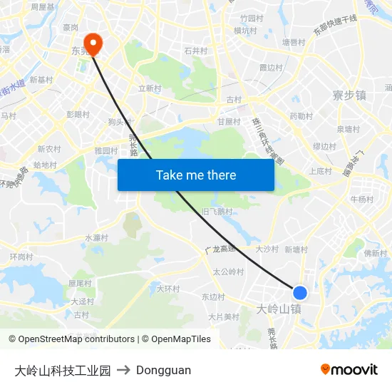 Dalingshan Science & Technology Industrial Park to Dongguan map