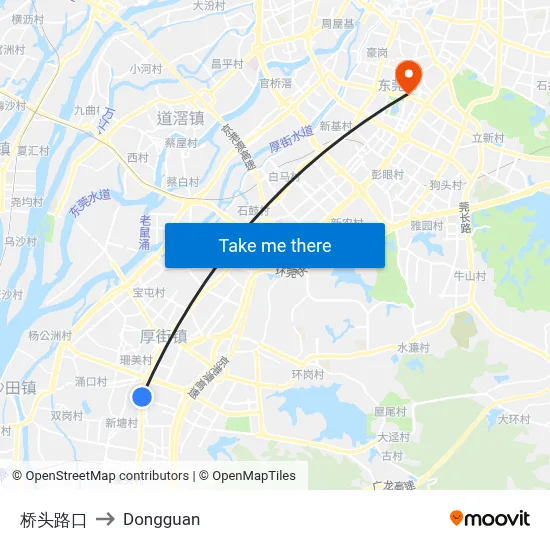 Qiaotou Intersection to Dongguan map
