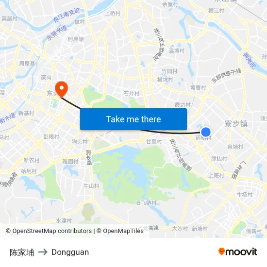 Chenjiapu to Dongguan map