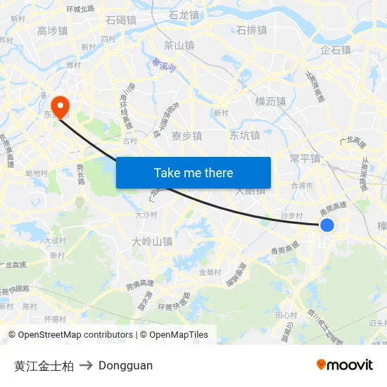 Huangjiang Jinsibo to Dongguan map