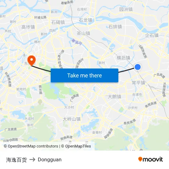 Haiyi Department Store to Dongguan map