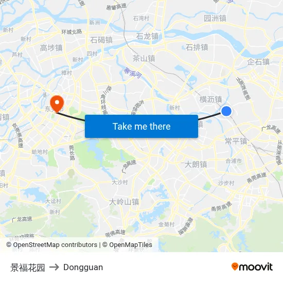 Jingfu Garden to Dongguan map