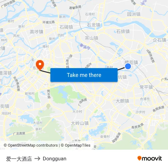 Aiyi Hotel to Dongguan map