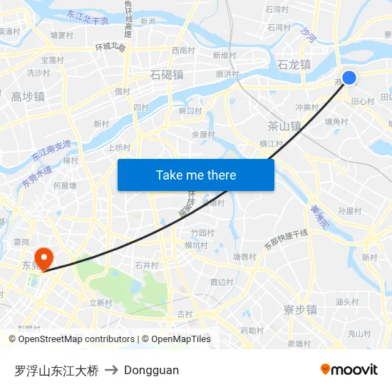 Luofu Mountain Dongjiang Bridge to Dongguan map