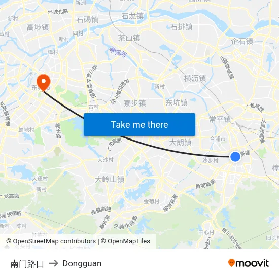 South Gate Intersection to Dongguan map