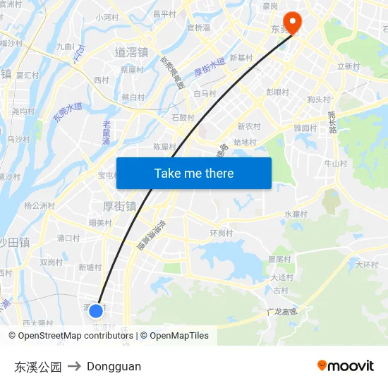 Dongxi Park to Dongguan map