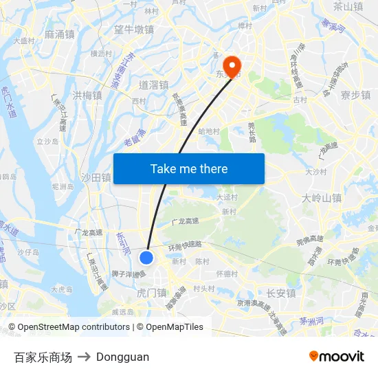 Baijiale Shopping Mall to Dongguan map