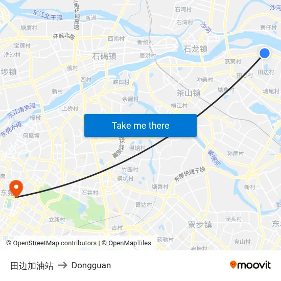 Tianbian Gas Station to Dongguan map