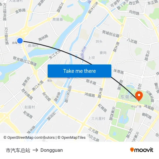 City Bus Terminal to Dongguan map