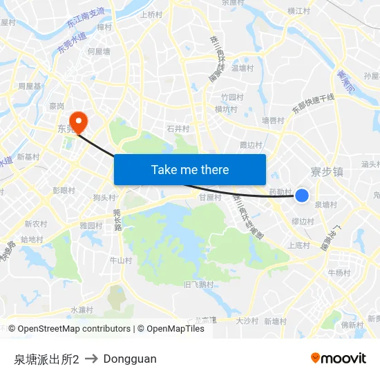 Quantang Police Station 2 to Dongguan map