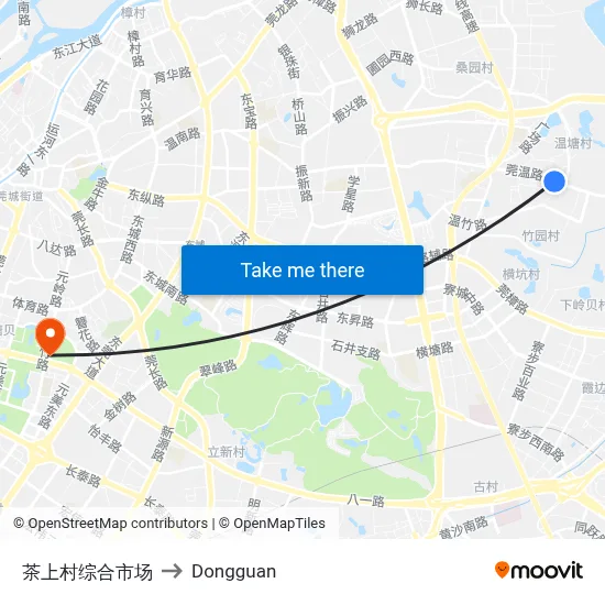 Chashang Village Market to Dongguan map