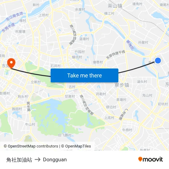Jiaoshe Gas Station to Dongguan map