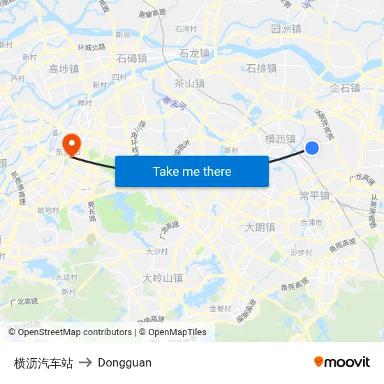 Hengli Bus Station to Dongguan map